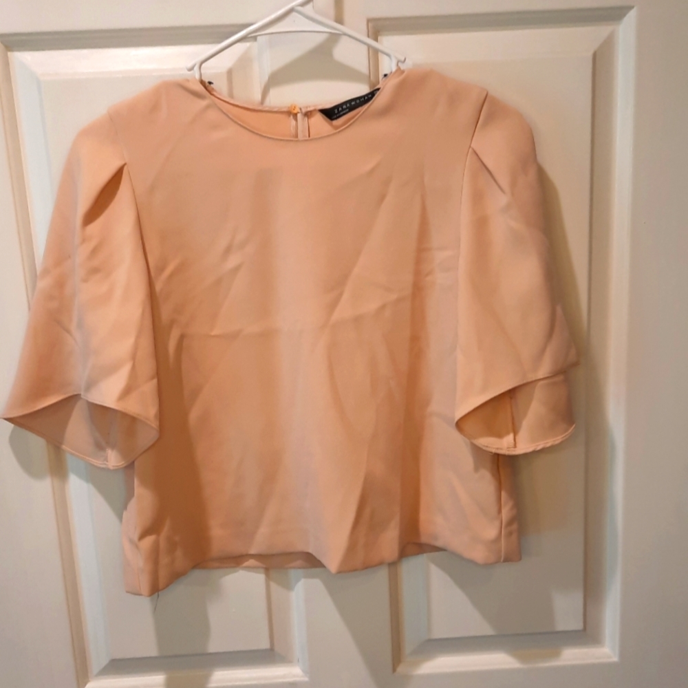 ZARA Dressy Lightweight Short Sleeve Peach Blouse size XS